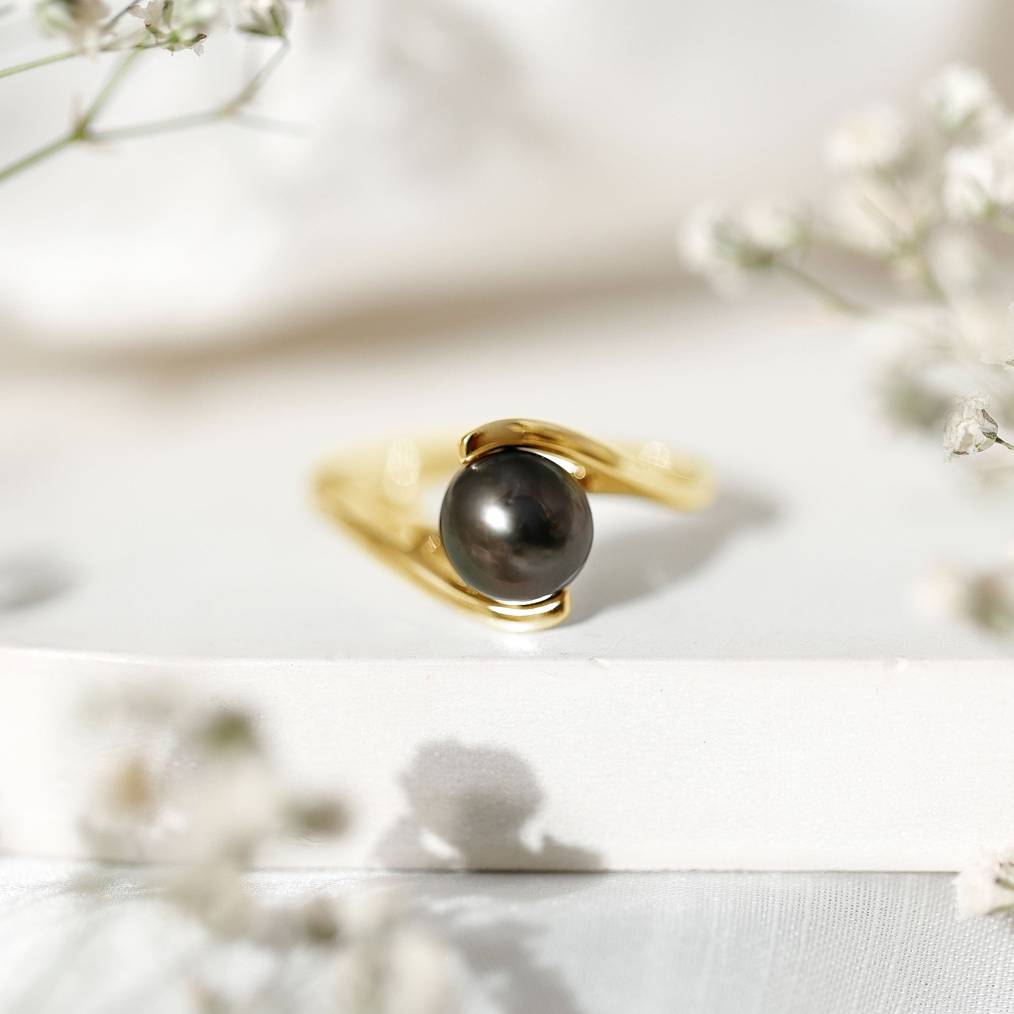 Rosec Jewels-Tahitian Black Pearl Solitaire Bypass Engagement Ring