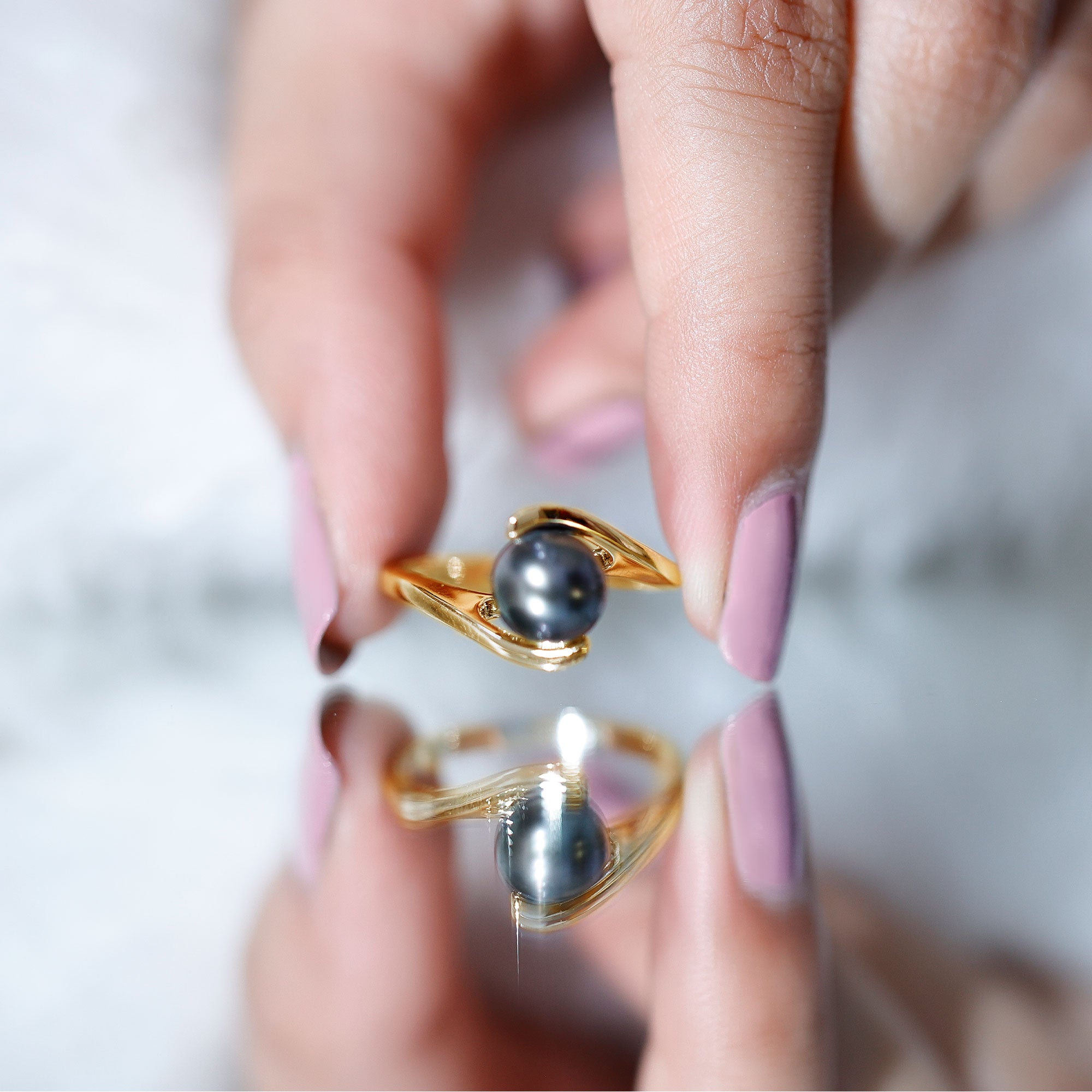 Rosec Jewels-Tahitian Black Pearl Solitaire Bypass Engagement Ring