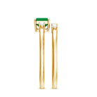 Rosec Jewels-Natural Emerald Cut Emerald Diamond East West Engagement Ring and Wedding Band Set