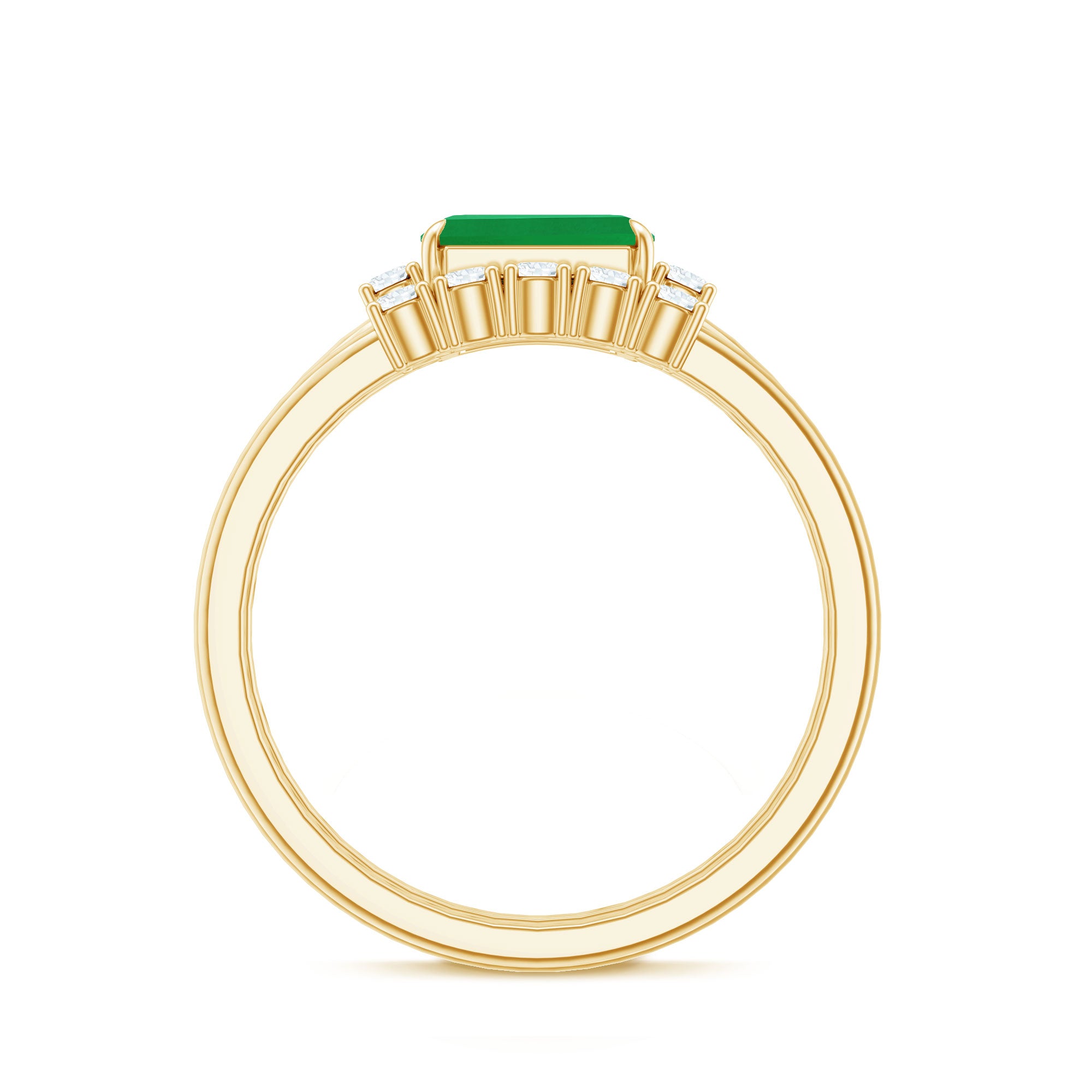 Rosec Jewels-Natural Emerald Cut Emerald Diamond East West Engagement Ring and Wedding Band Set