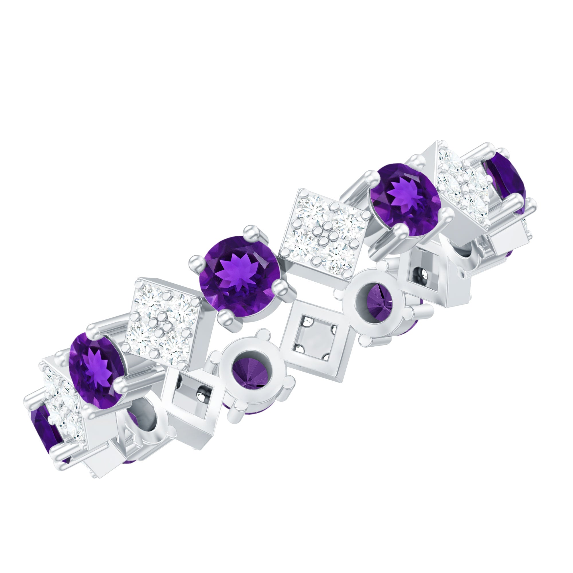 Purple Amethyst and Contemporary Diamond Eternity Ring