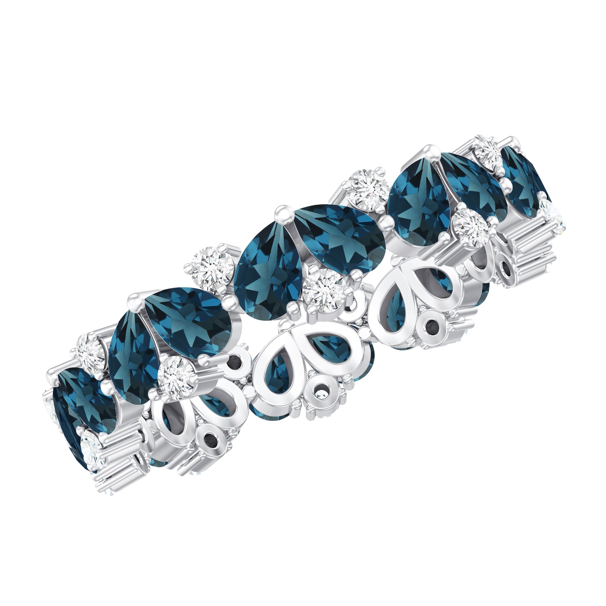 Pear Shaped London Blue Topaz and Diamond Full Eternity Band AAA - Rosec Jewels