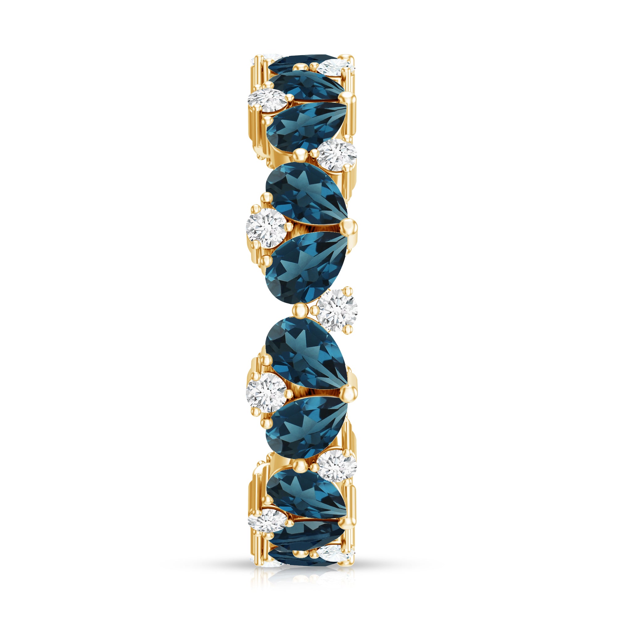 Pear Shaped London Blue Topaz and Diamond Full Eternity Band AAA - Rosec Jewels
