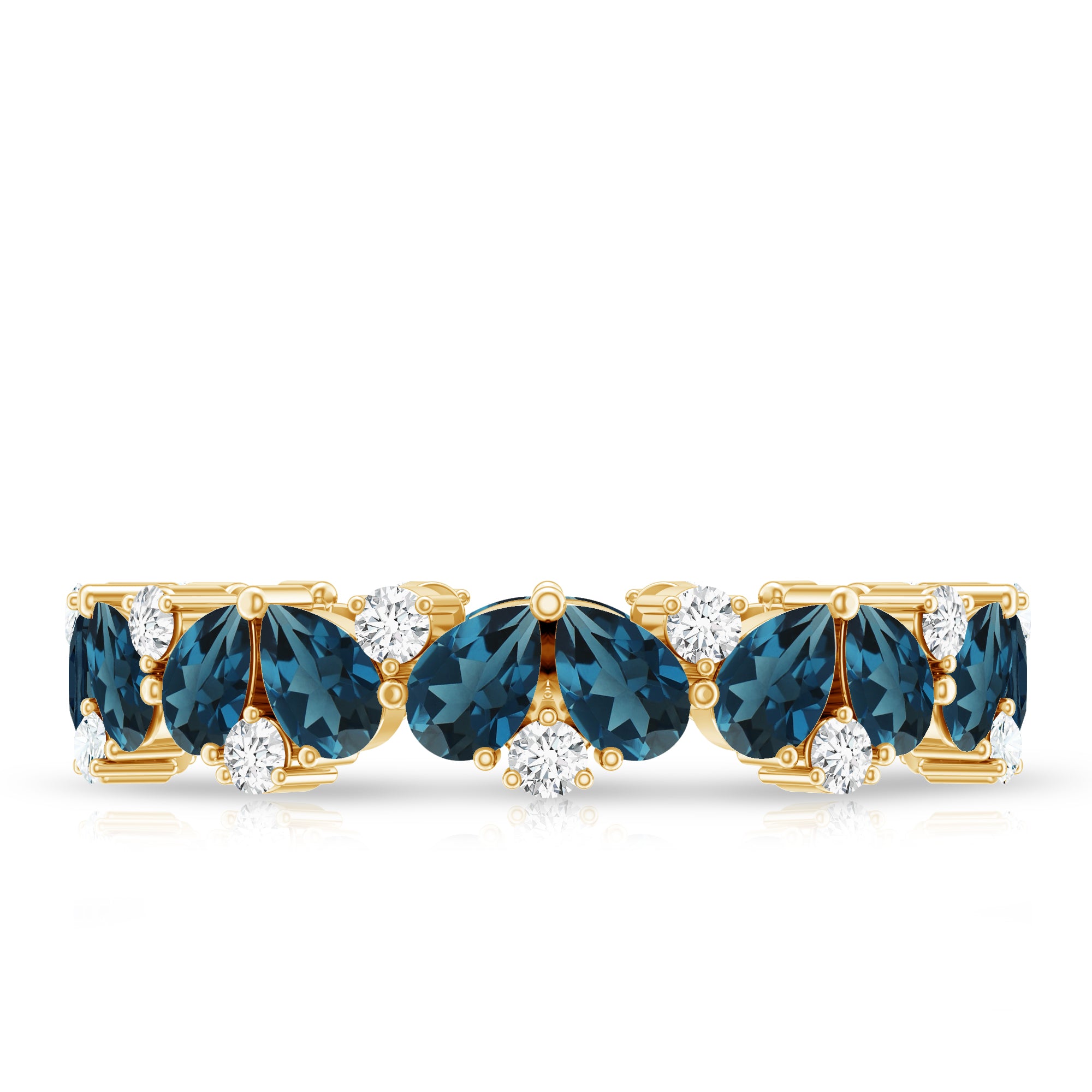 Pear Shaped London Blue Topaz and Diamond Full Eternity Band AAA - Rosec Jewels