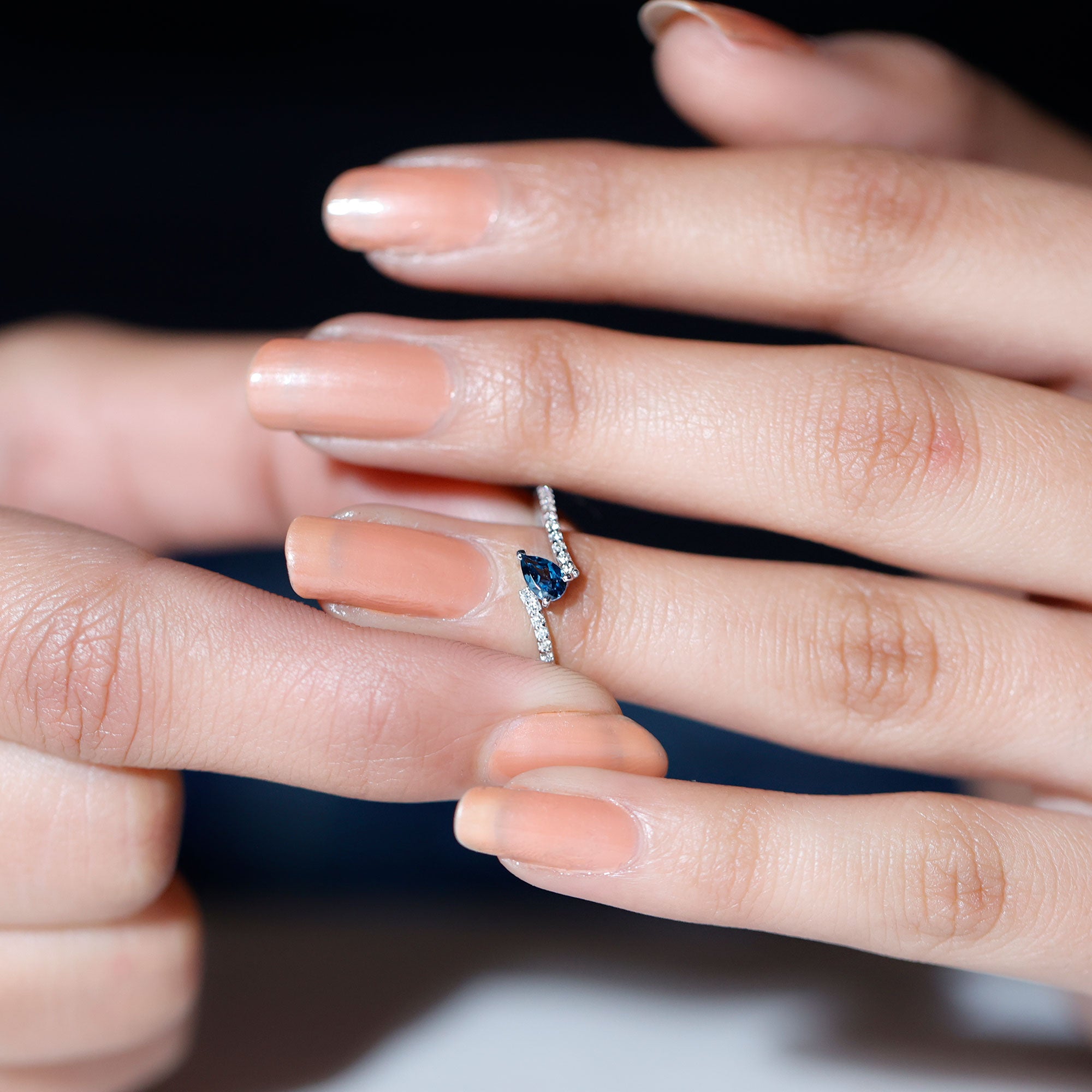 Rosec Jewels-Genuine London Blue Topaz Promise Ring with Diamond