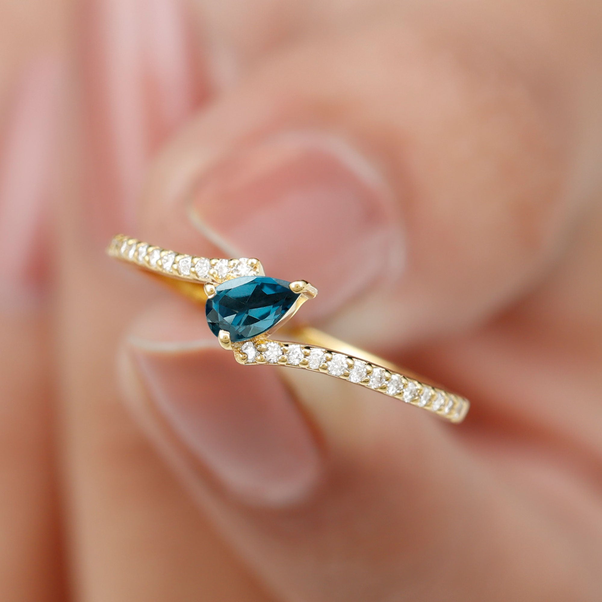 Rosec Jewels-Genuine London Blue Topaz Promise Ring with Diamond