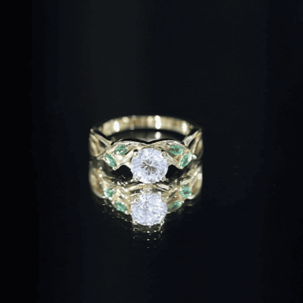 Lab Grown Diamond Engagement Ring With Emerald Lab - ( EF-VS ) - Rosec Jewels