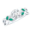 Lab Grown Diamond Engagement Ring With Emerald Lab - ( EF-VS ) - Rosec Jewels