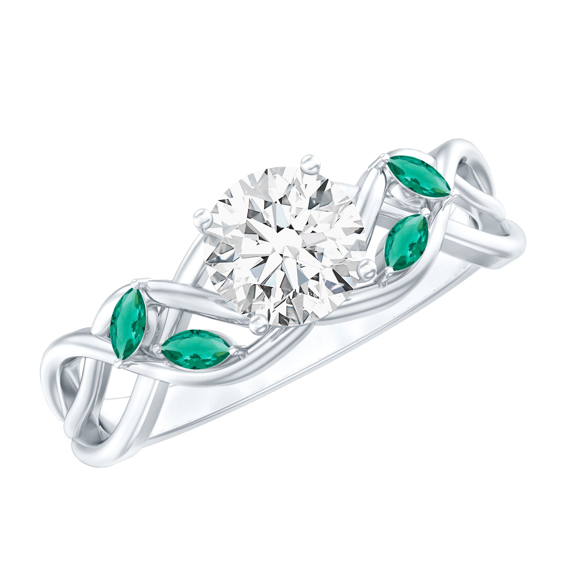 Lab Grown Diamond Engagement Ring With Emerald Lab - ( EF-VS ) - Rosec Jewels