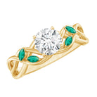 Lab Grown Diamond Engagement Ring With Emerald Lab - ( EF-VS ) - Rosec Jewels