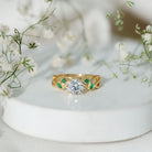 Lab Grown Diamond Engagement Ring With Emerald Lab - ( EF-VS ) - Rosec Jewels