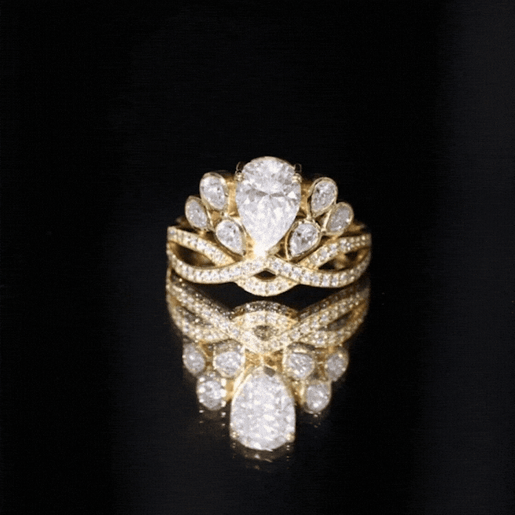 Certified Moissanite Designer Crown Engagement Ring D-VS1 - Rosec Jewels