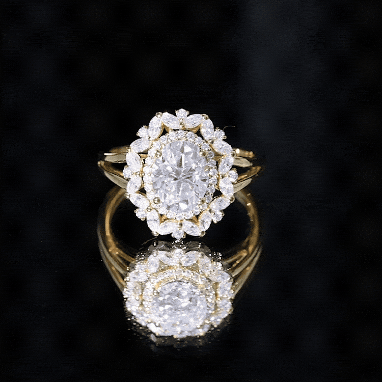 Oval Cut 7X9 MM Moissanite Double Halo Engagement Ring D-VS1 - Rosec Jewels