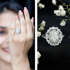 Oval Cut 7X9 MM Moissanite Double Halo Engagement Ring D-VS1 - Rosec Jewels