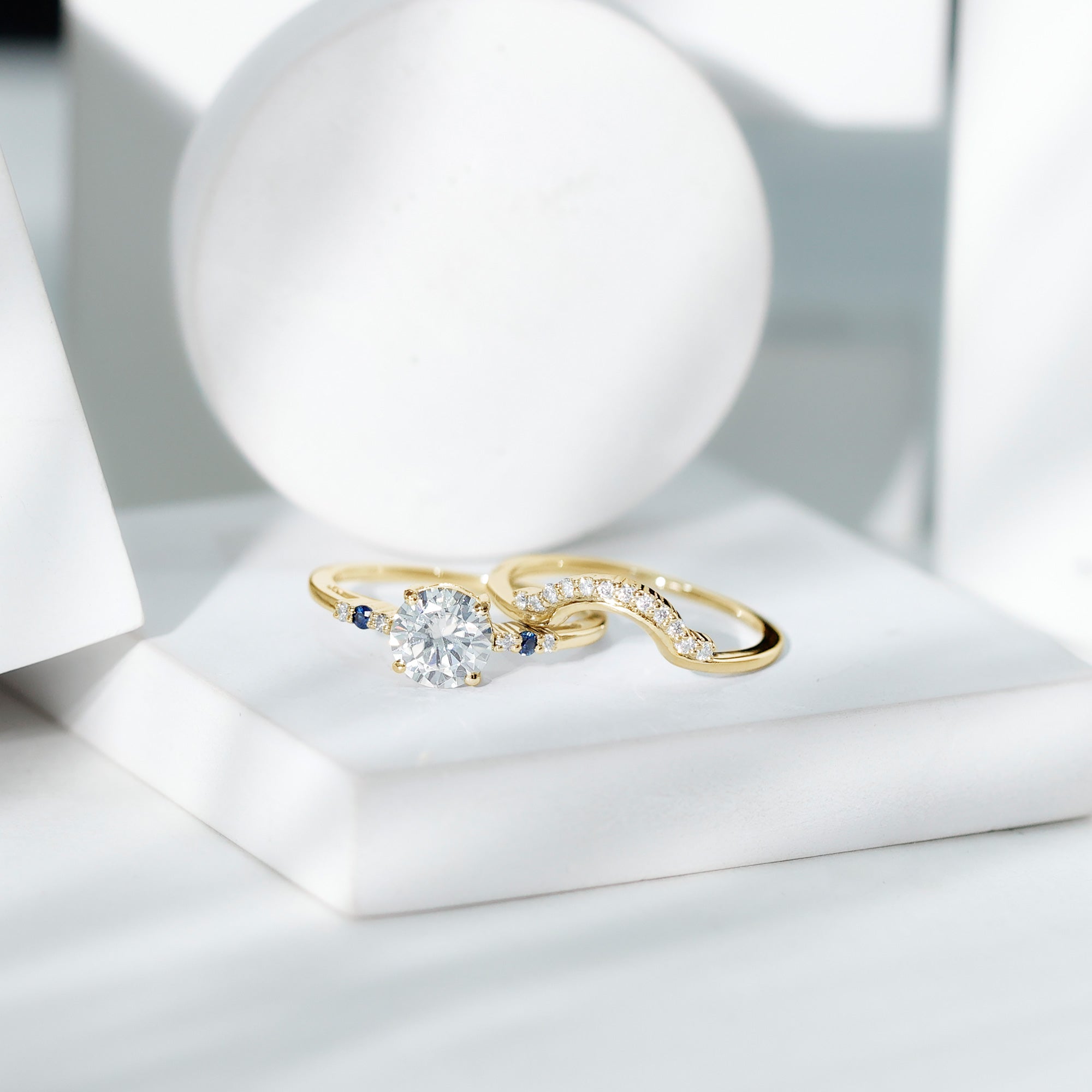 Certified 8MM Moissanite Engagement Ring With Wedding Band D-VS1 - Rosec Jewels