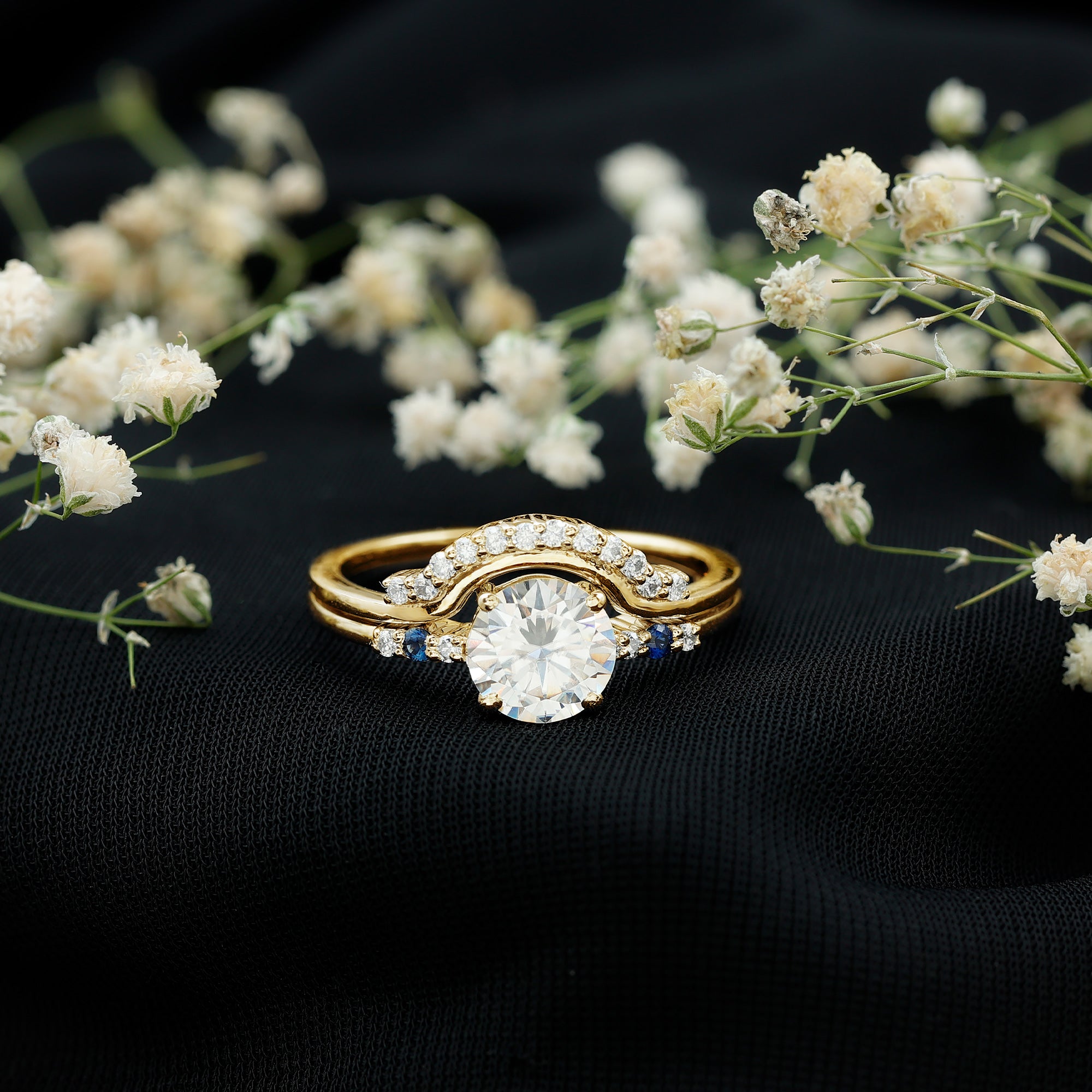 Certified 8MM Moissanite Engagement Ring With Wedding Band D-VS1 - Rosec Jewels