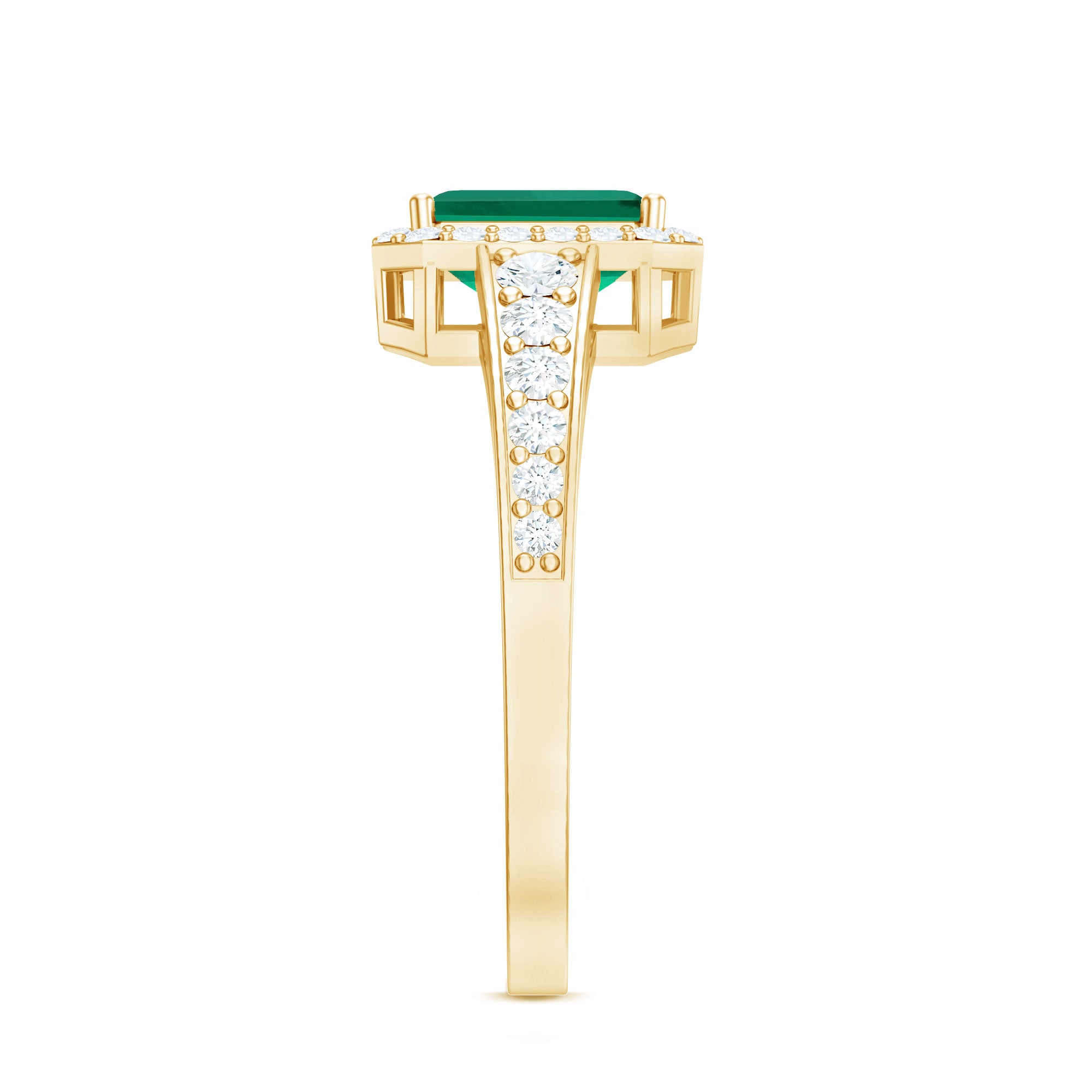 Rosec Jewels-Certified Emerald Cut Lab Grown Emerald Vintage Engagement Ring with Diamond