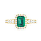 Rosec Jewels-Certified Emerald Cut Lab Grown Emerald Vintage Engagement Ring with Diamond