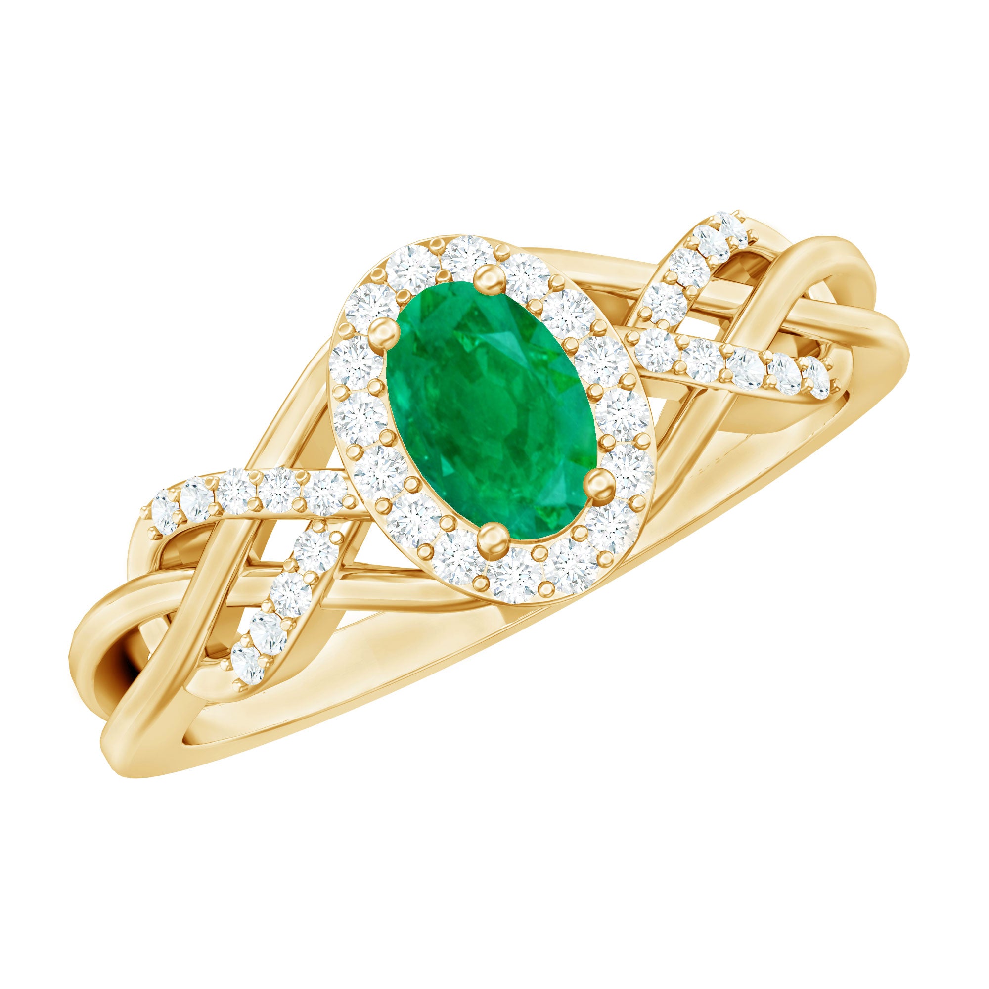 Designer Emerald Oval Engagement Ring with Diamond Halo AAA - Rosec Jewels