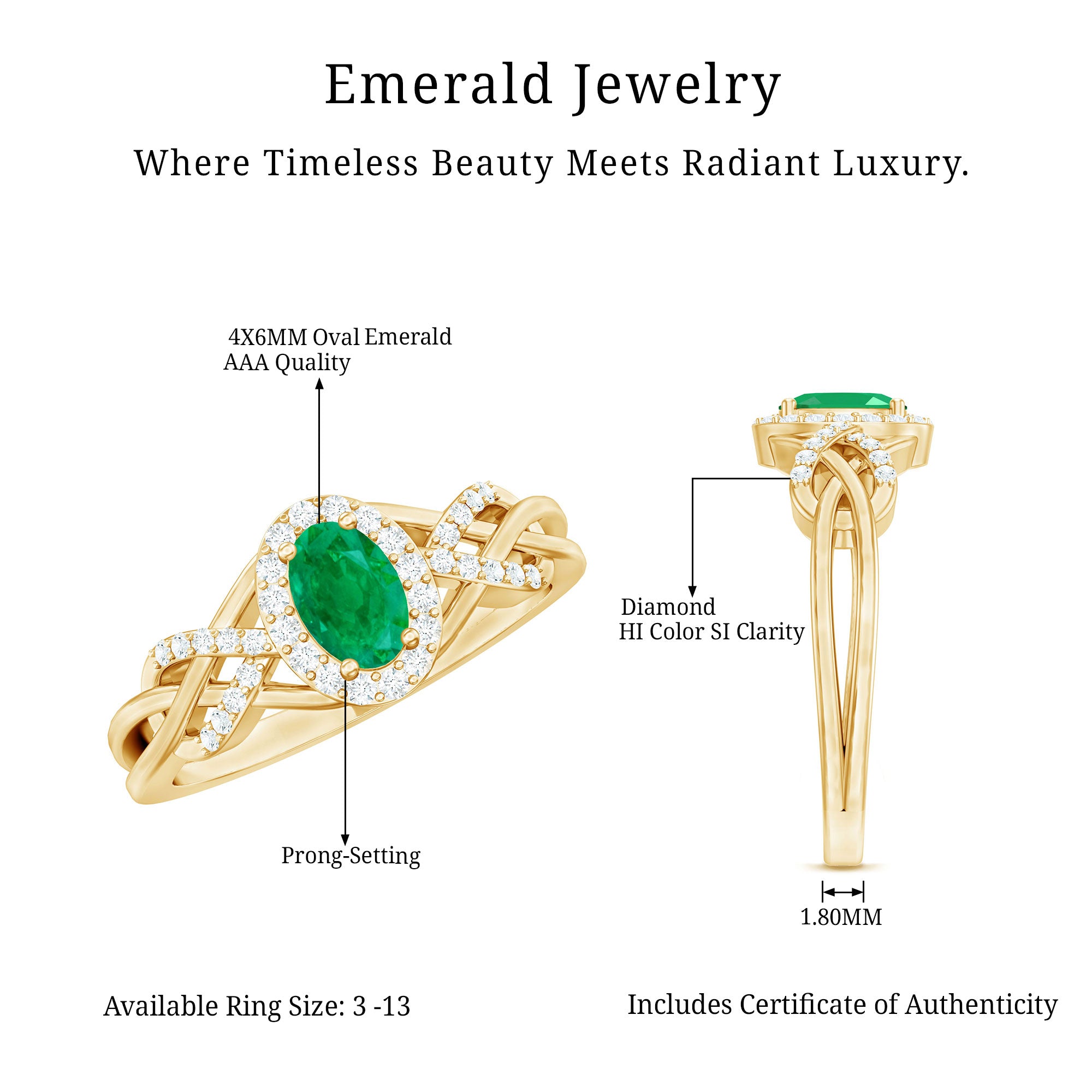 Designer Emerald Oval Engagement Ring with Diamond Halo AAA - Rosec Jewels