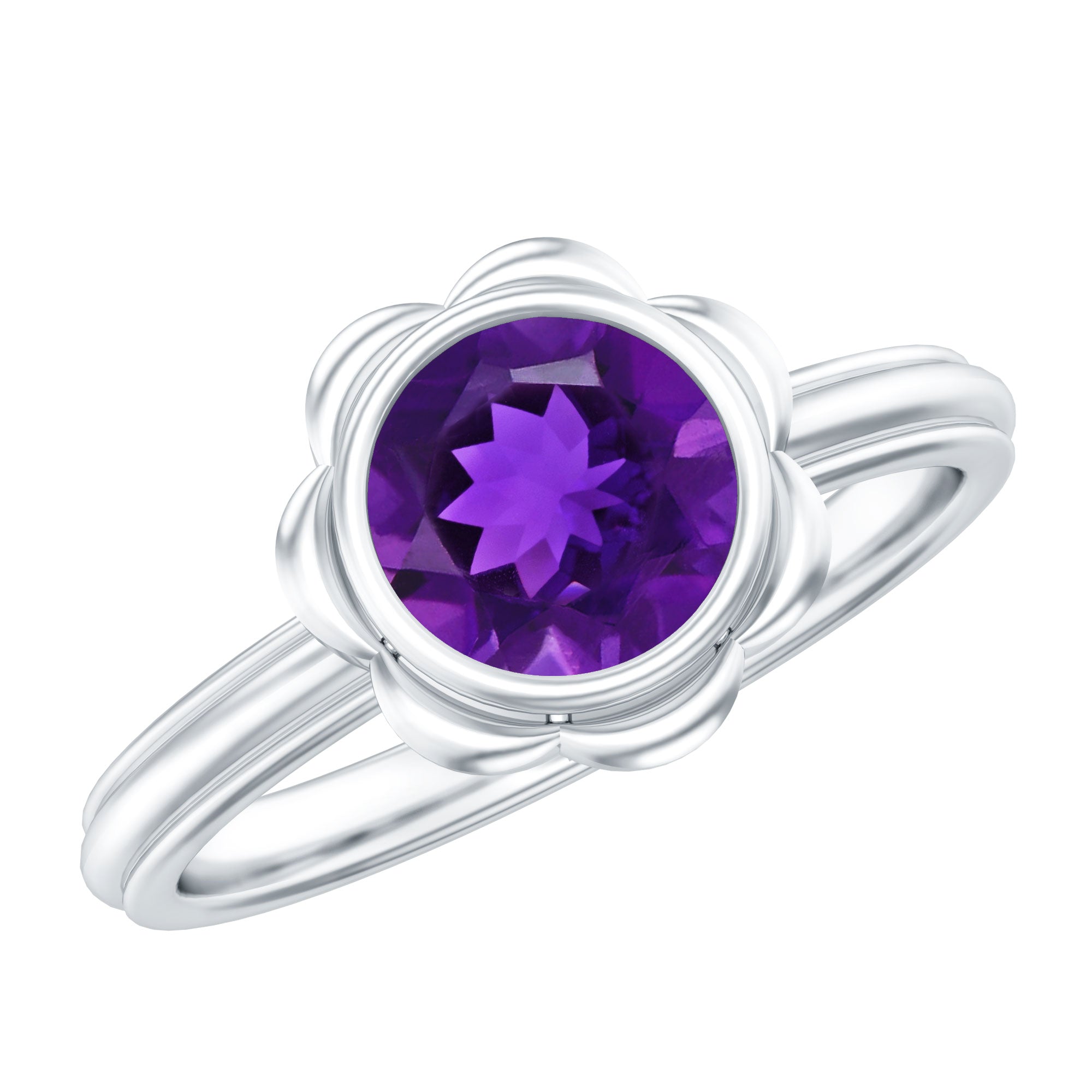 Rosec Jewels-1 Carat Amethyst Engagement Ring in Bezel Setting