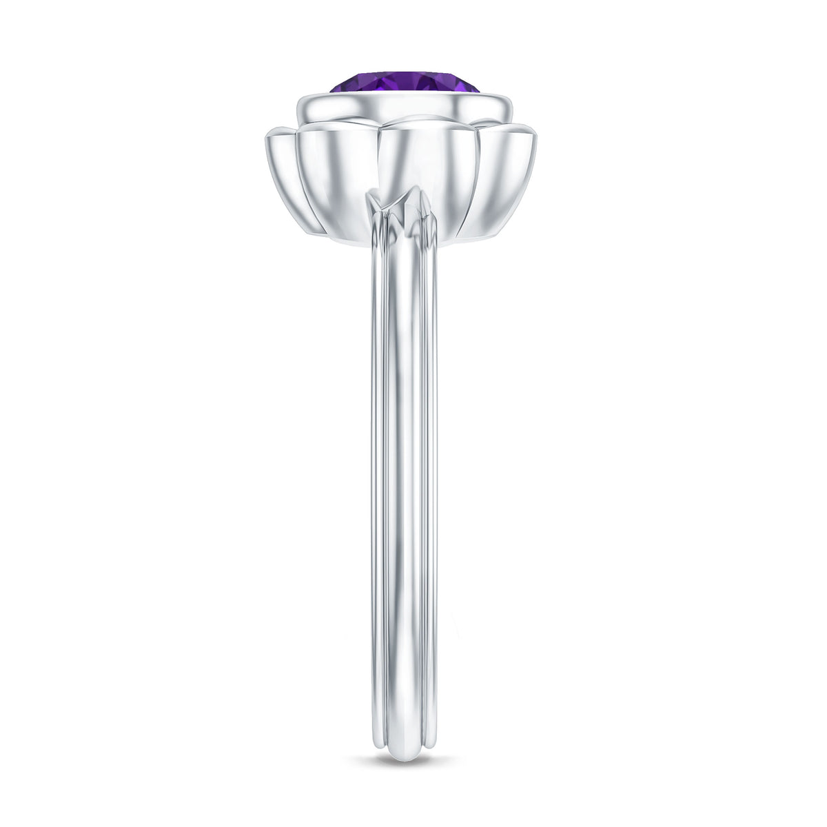 1.2 Carat Amethyst Engagement Ring in Bezel Setting AAA - Rosec Jewels