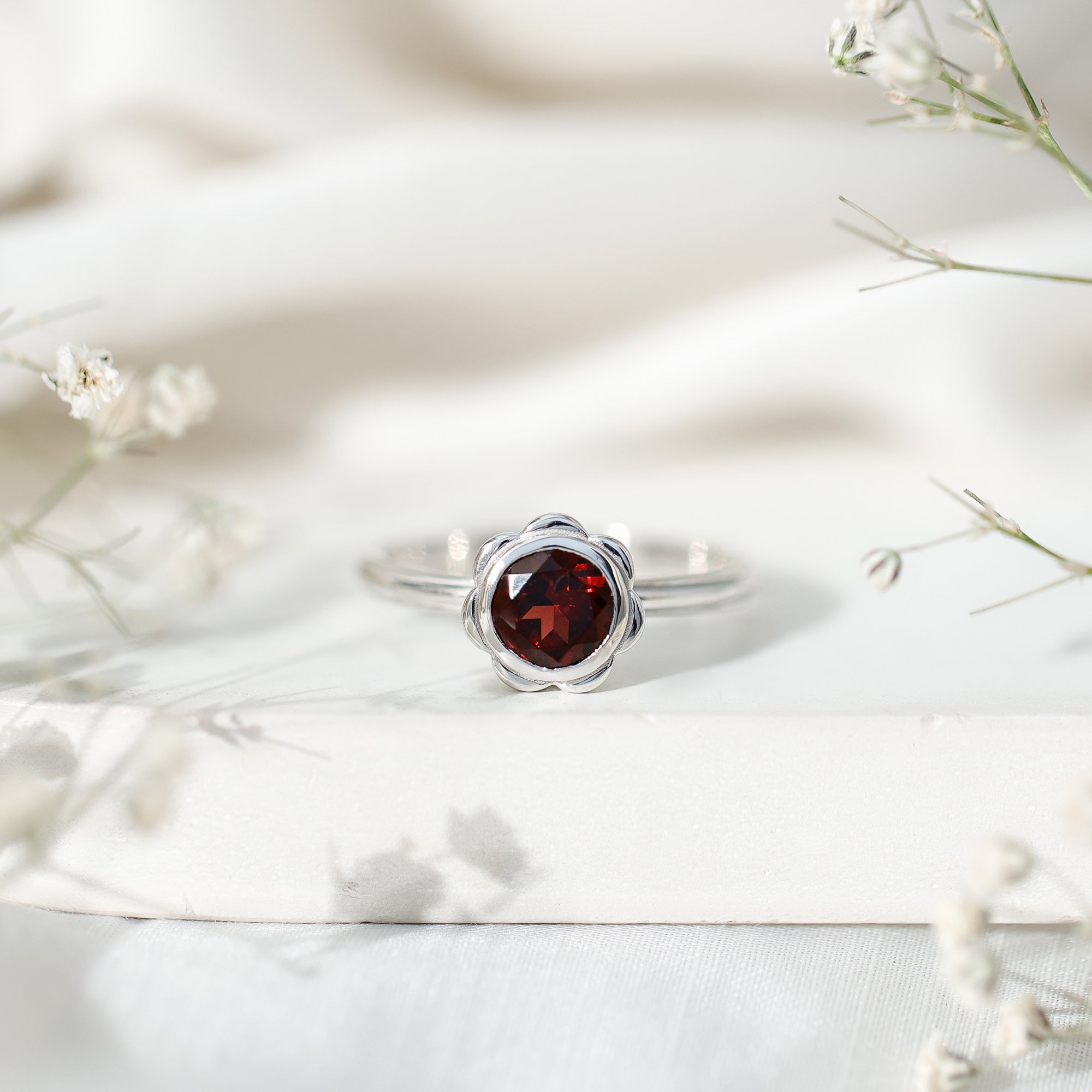 1.7 Carat Round Cut Garnet Flower Engagement Ring for Women AAA - Rosec Jewels