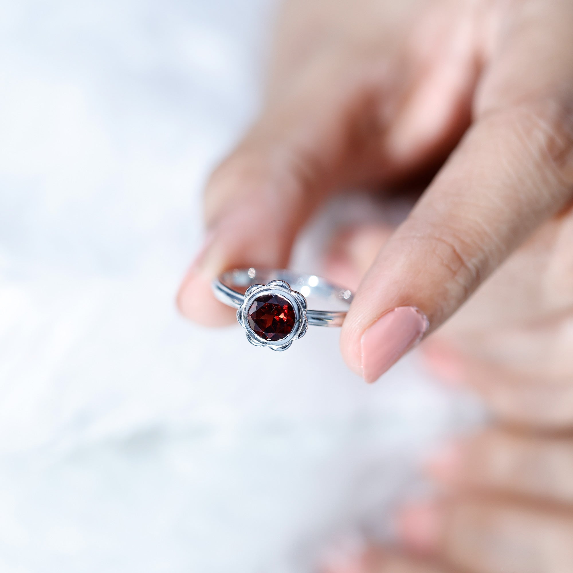 1.7 Carat Round Cut Garnet Flower Engagement Ring for Women AAA - Rosec Jewels