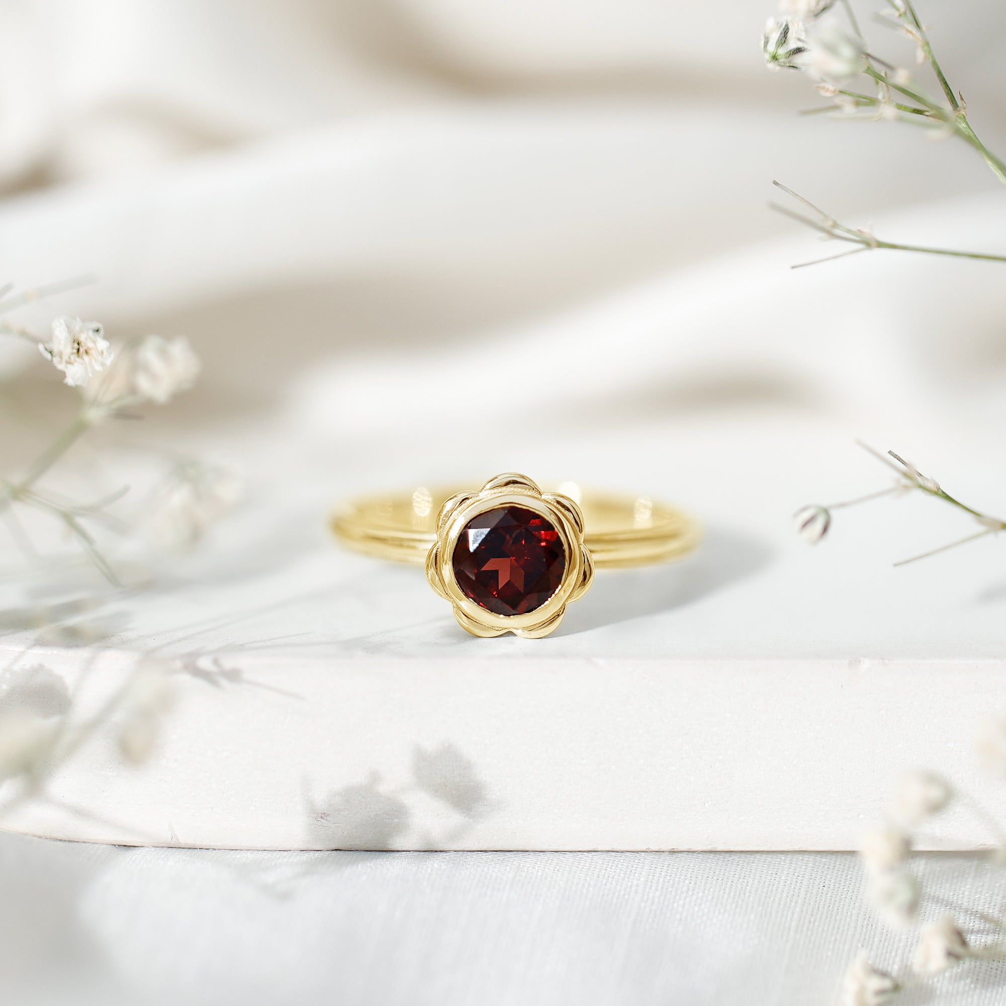1.7 Carat Round Cut Garnet Flower Engagement Ring for Women AAA - Rosec Jewels