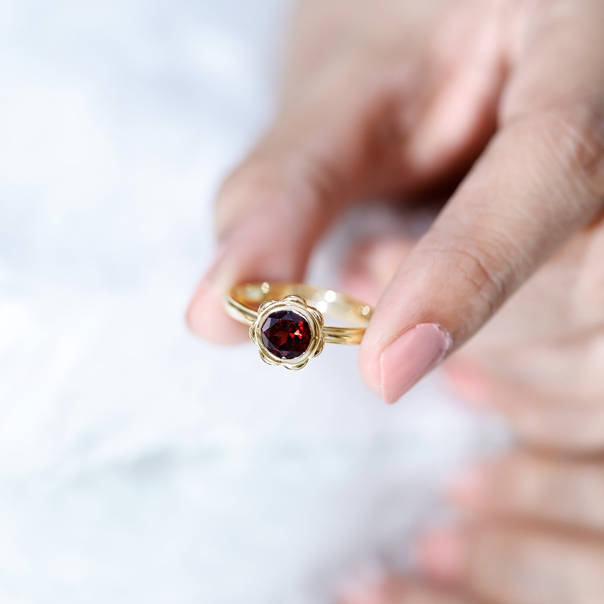 1.7 Carat Round Cut Garnet Flower Engagement Ring for Women AAA - Rosec Jewels