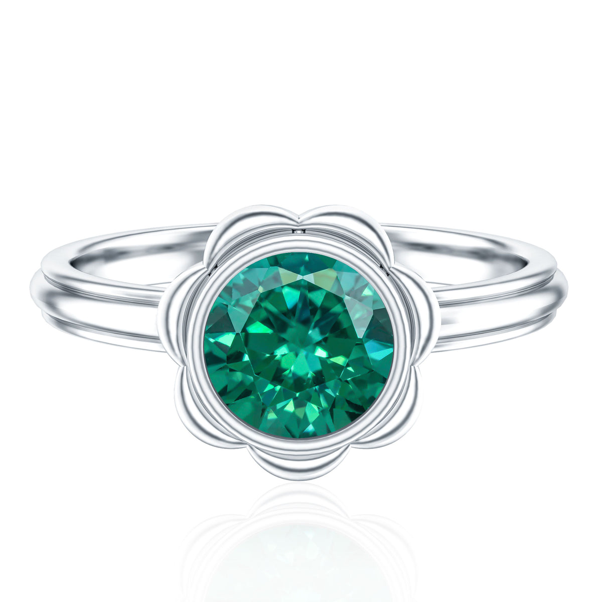 Bezel Set Lab Created Emerald Solitaire Engagement Ring AAAA - Rosec Jewels