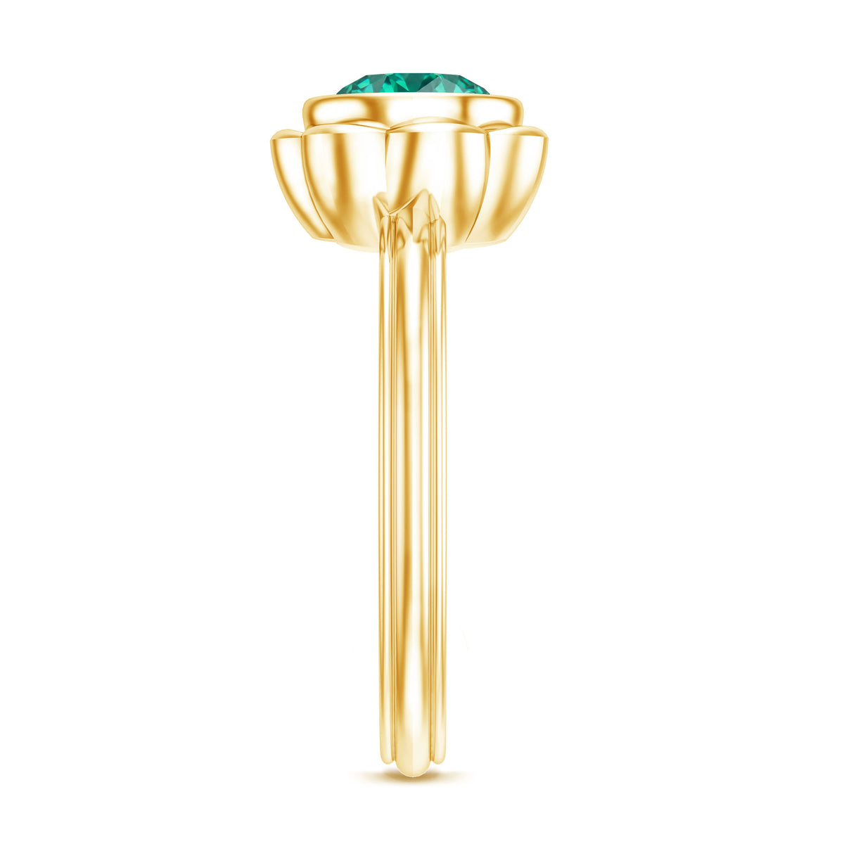 Bezel Set Lab Created Emerald Solitaire Engagement Ring AAAA - Rosec Jewels