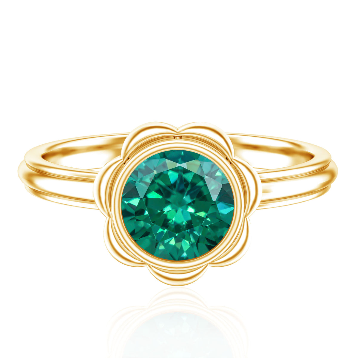 Bezel Set Lab Created Emerald Solitaire Engagement Ring AAAA - Rosec Jewels