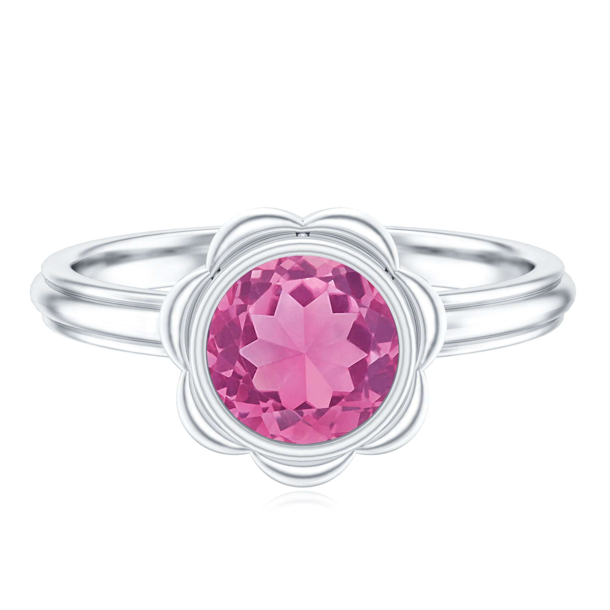 Rosec Jewels-1 Carat Round Pink Tourmaline Flower Engagement Ring