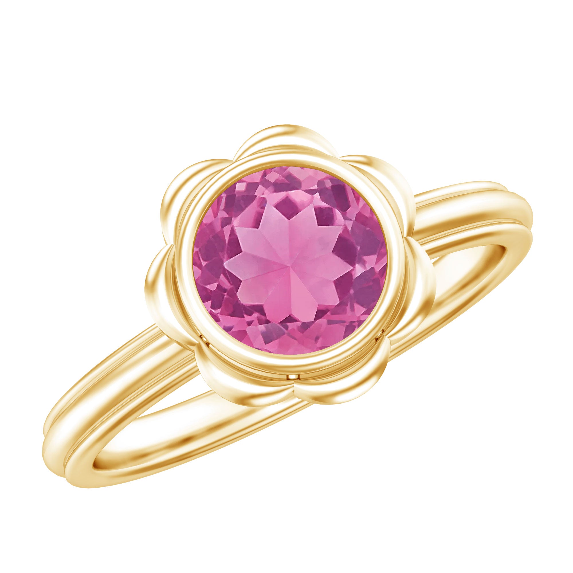 Rosec Jewels-1 Carat Round Pink Tourmaline Flower Engagement Ring