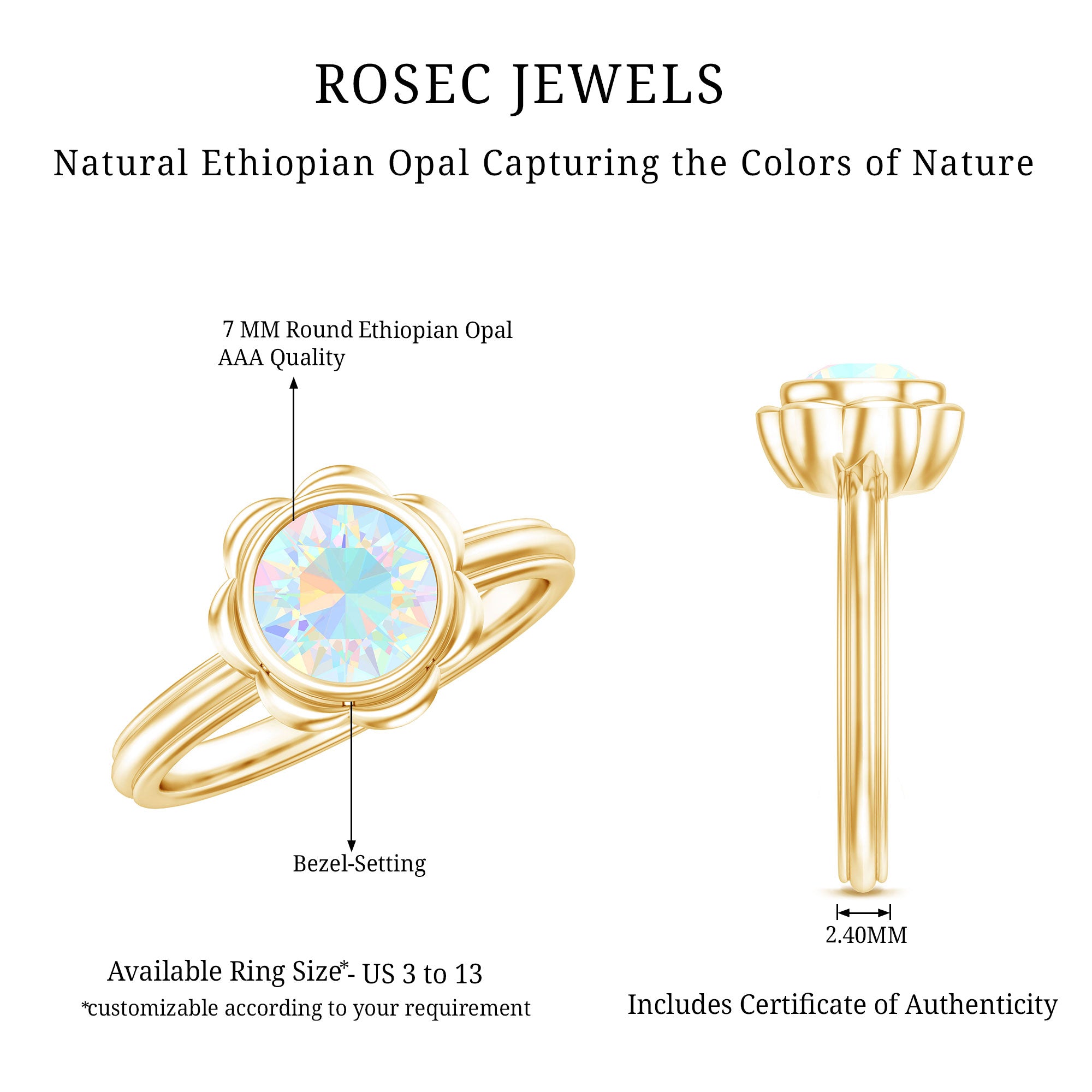 Rosec Jewels-1.5 Carat Ethiopian Opal Engagement Ring for Women