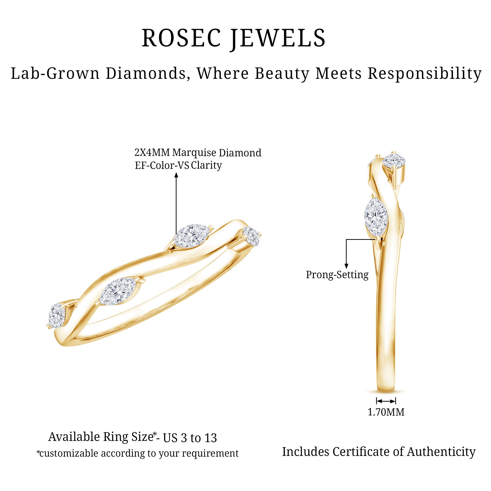 Rosec Jewels-Marquise Cut Lab Grown Diamond Wedding Band