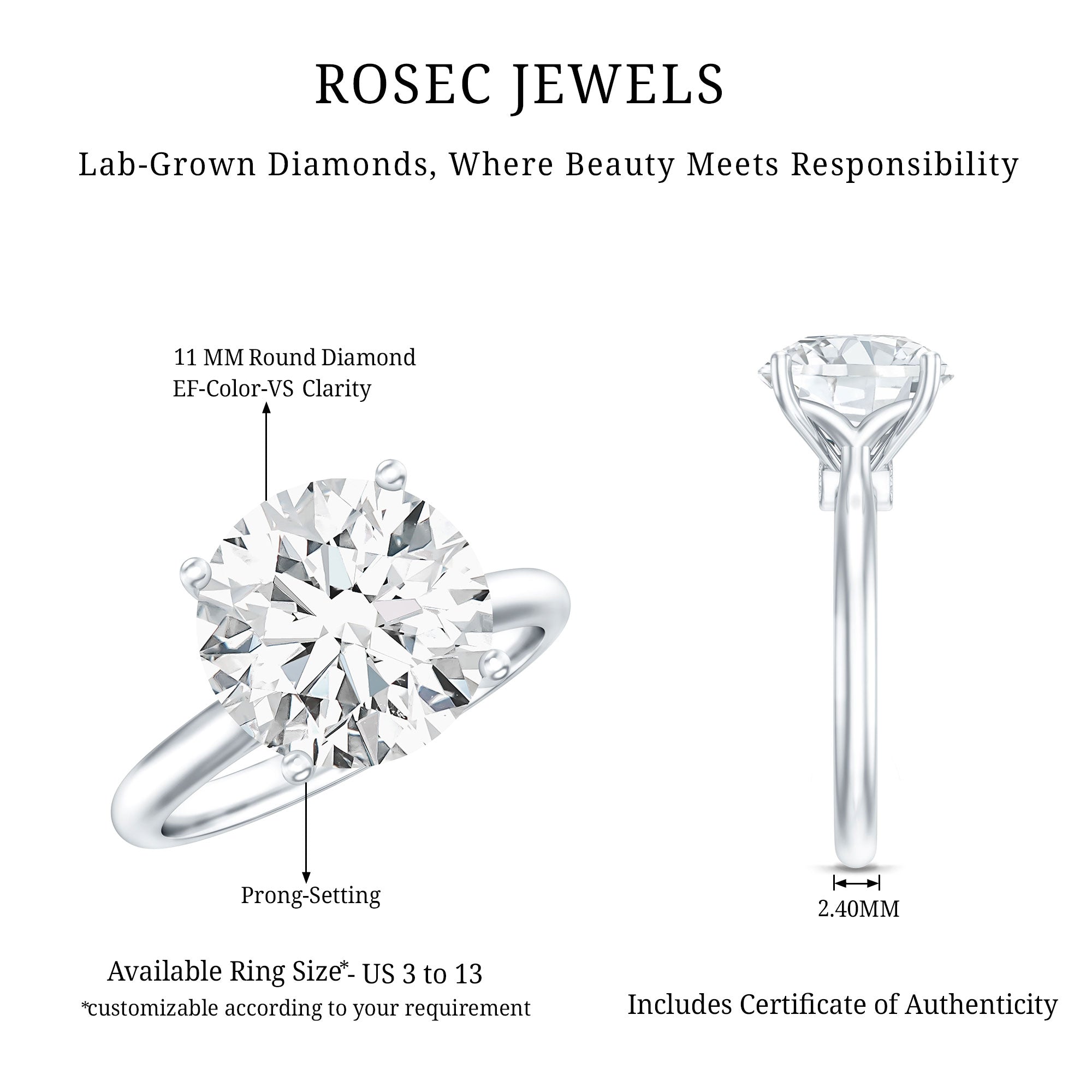 Rosec Jewels-Lab Grown Diamond 5 Carat Engagement Ring with IGI Certificate