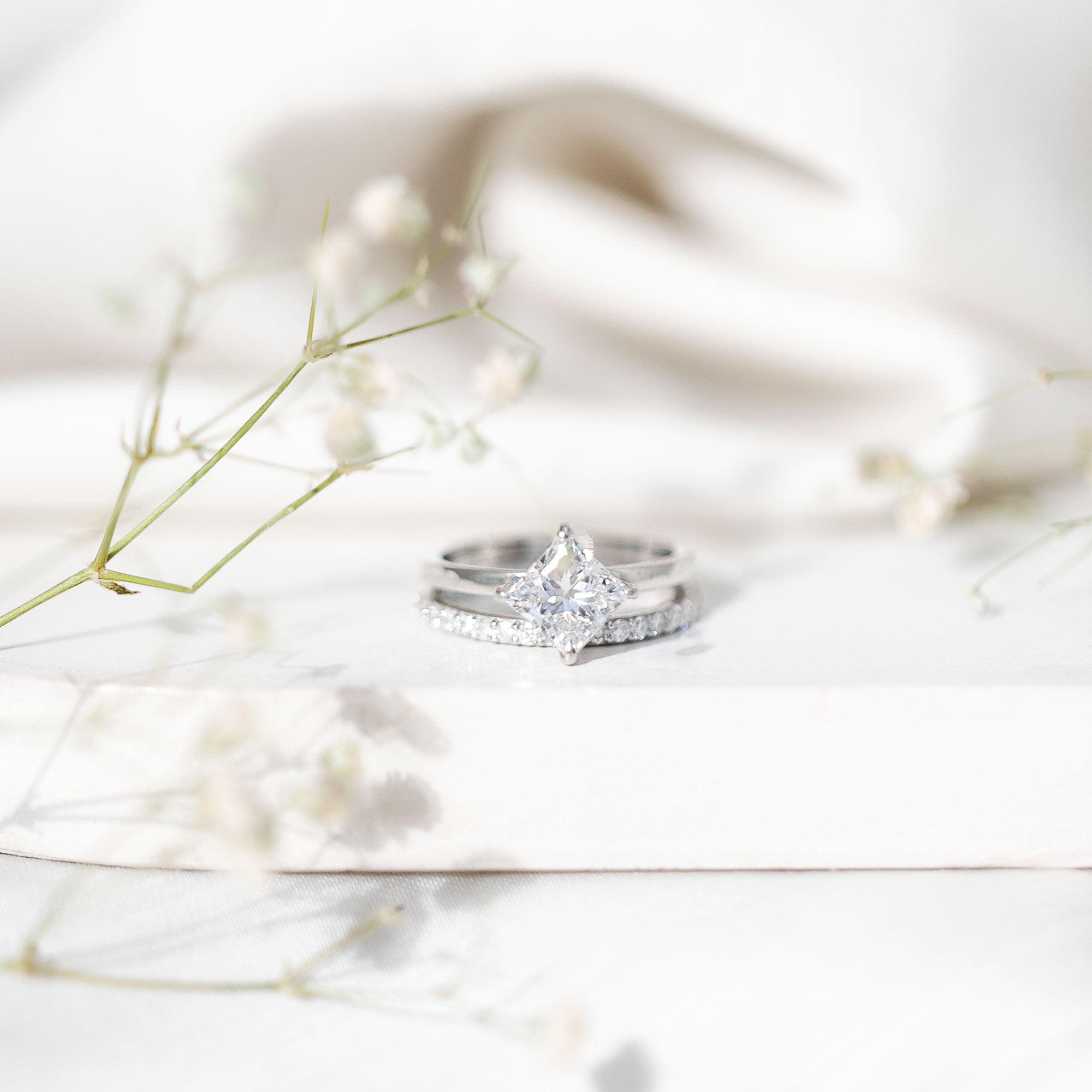 Princess Cut Lab Grown Diamond Ring With Wedding Band Lab - ( EF-VS ) - Rosec Jewels