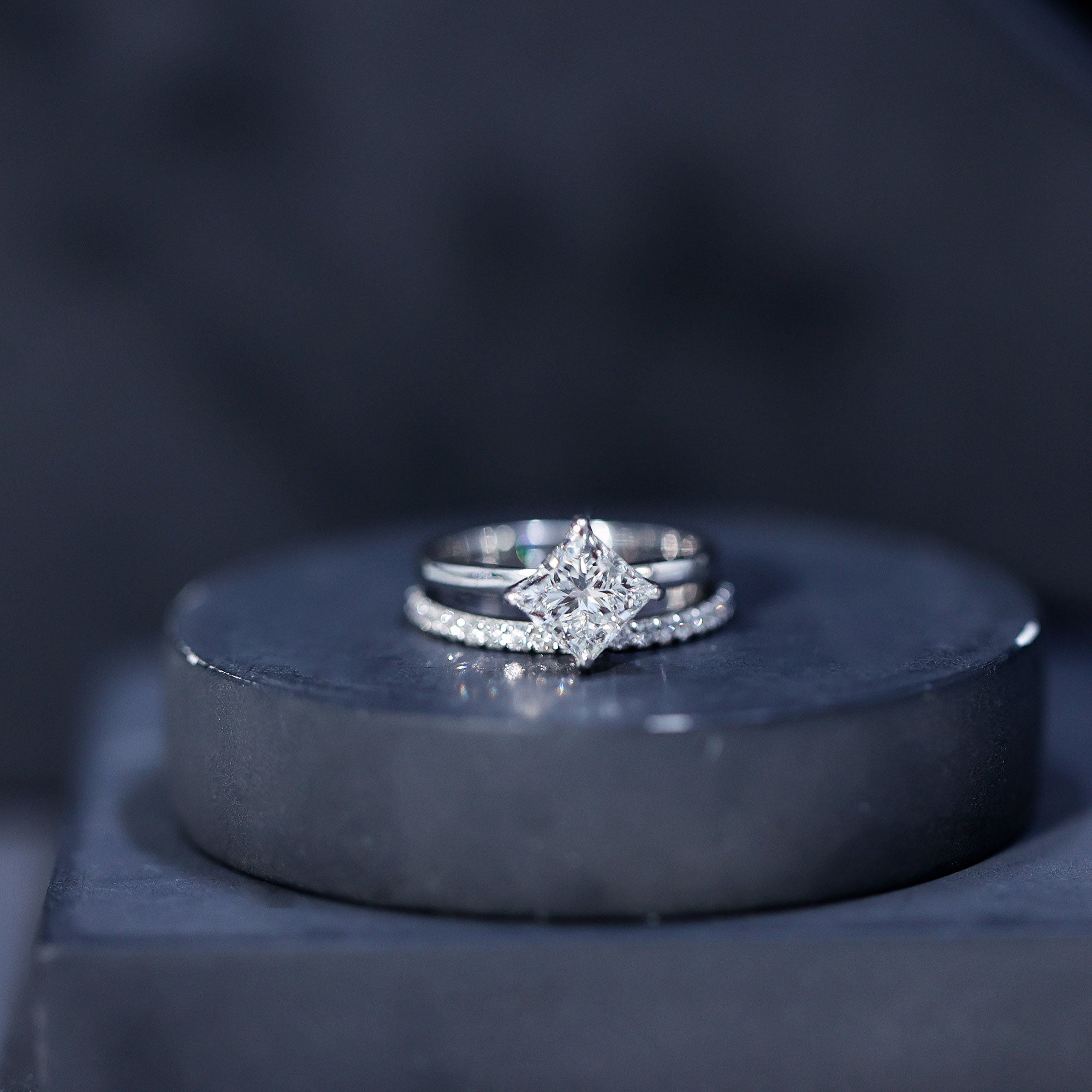 Princess Cut Lab Grown Diamond Ring With Wedding Band Lab - ( EF-VS ) - Rosec Jewels