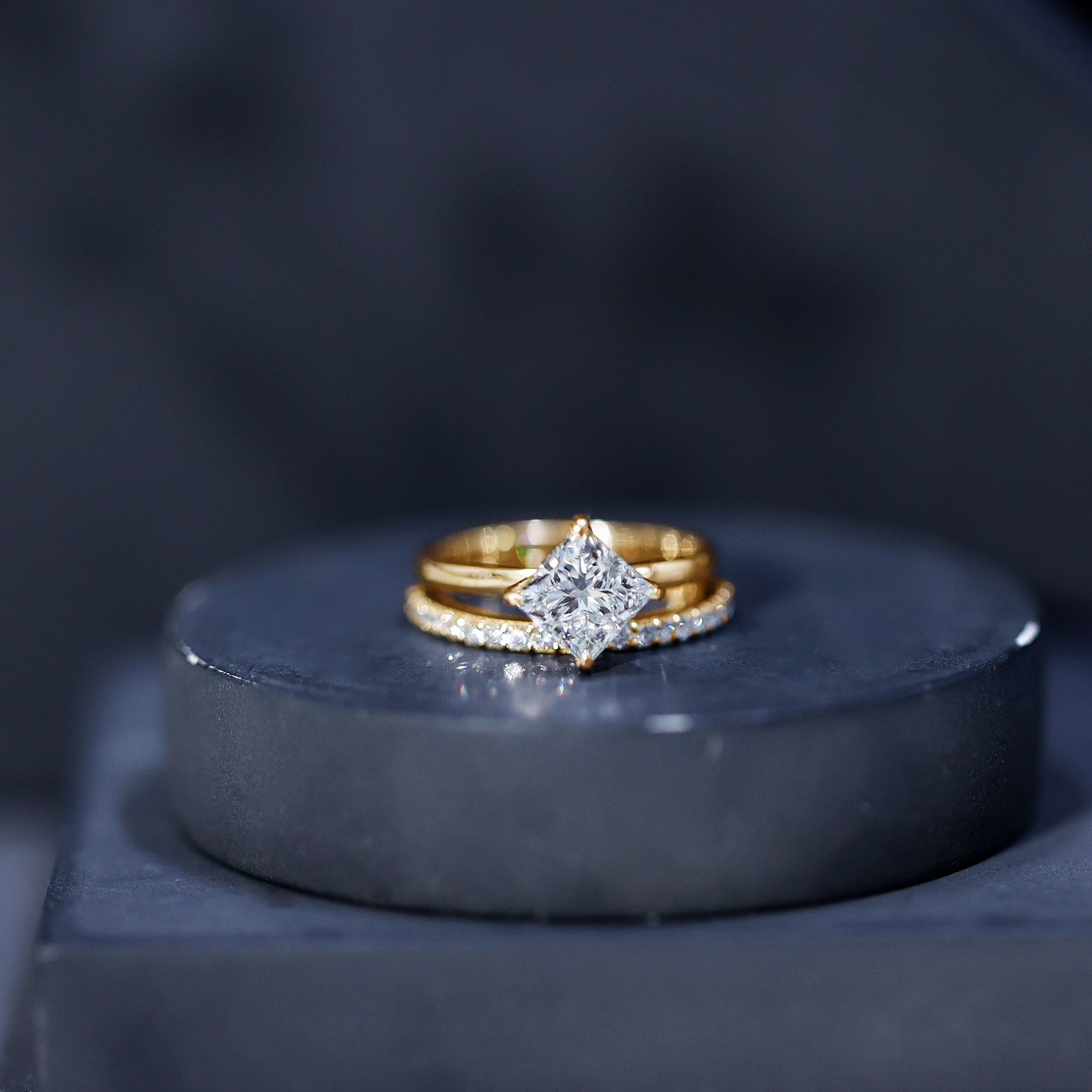 Princess Cut Lab Grown Diamond Ring With Wedding Band Lab - ( EF-VS ) - Rosec Jewels