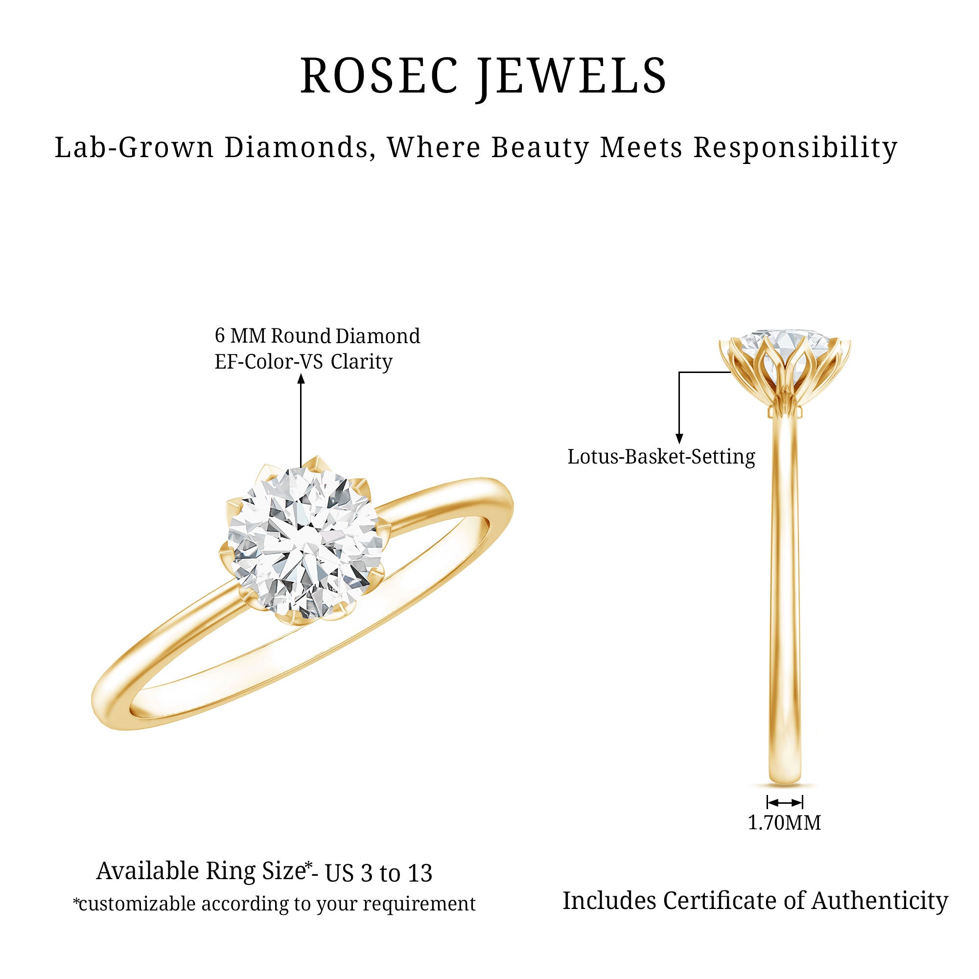 Rosec Jewels-1 Carat Lab Diamond Engagement Ring with IGI Certificate