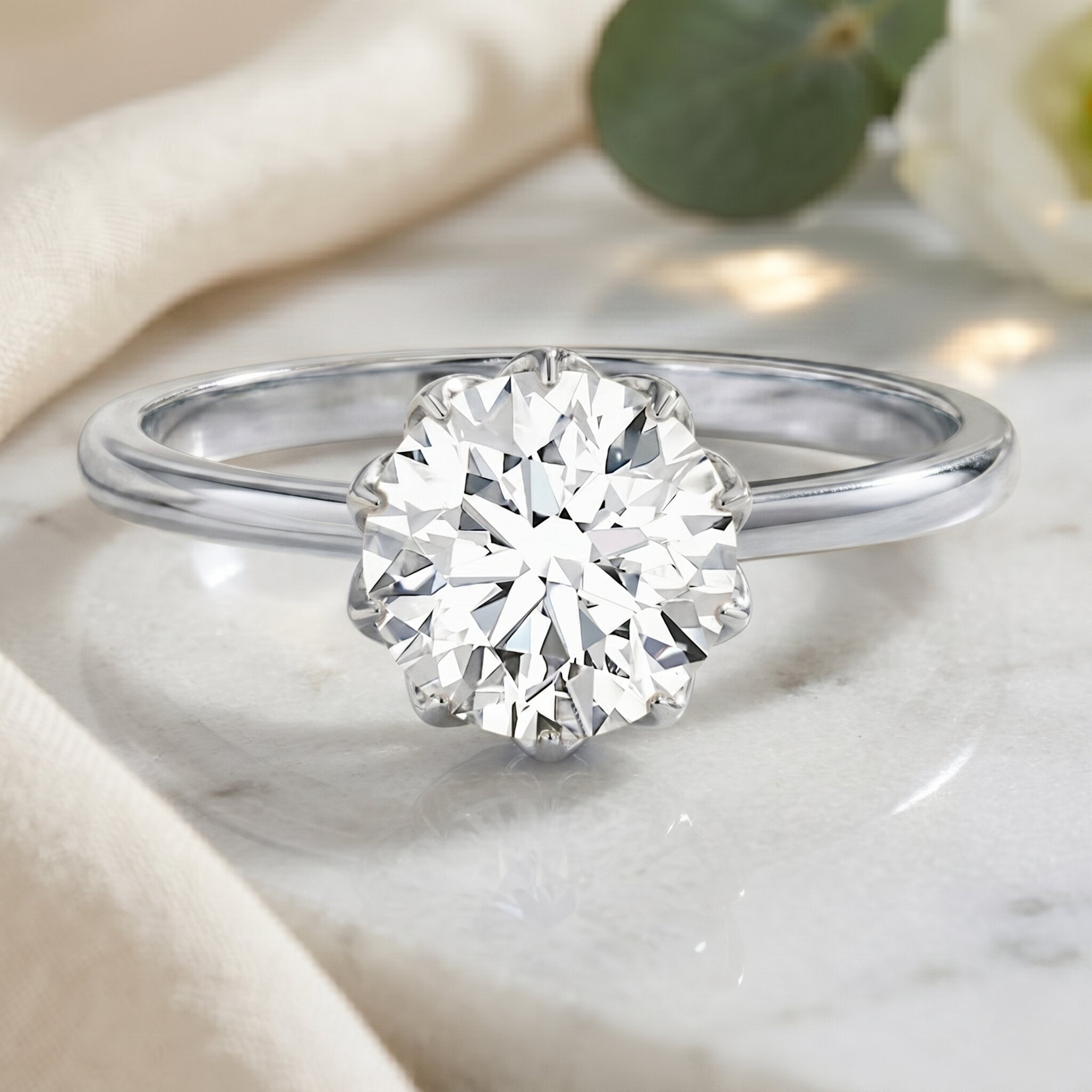 Lotus Basket Set Lab Grown Diamond 3 Carat Engagement Ring with IGI Certificate Lab - ( E-VS1 ) - Rosec Jewels