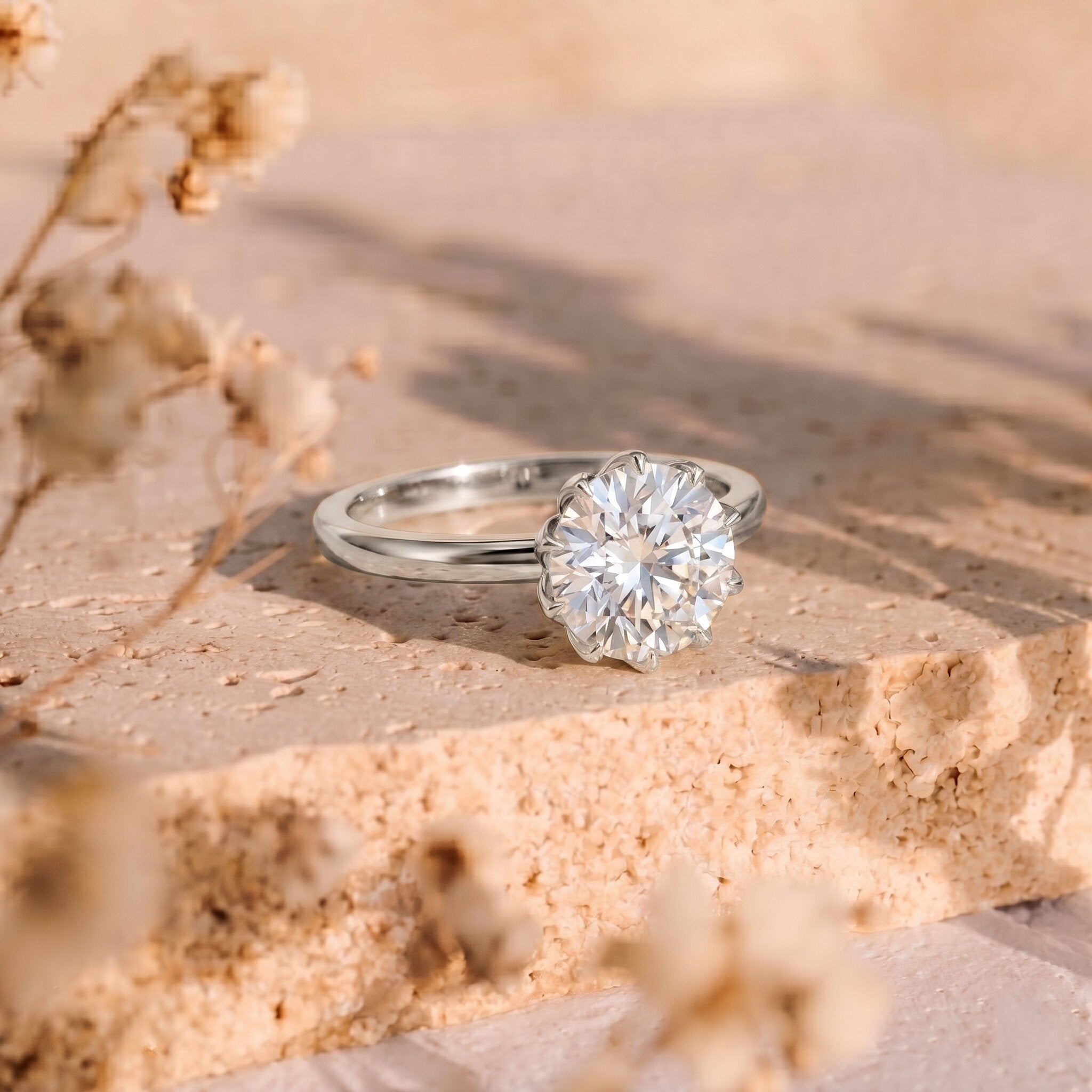 Lotus Basket Set Lab Grown Diamond 3 Carat Engagement Ring with IGI Certificate Lab - ( E-VS1 ) - Rosec Jewels