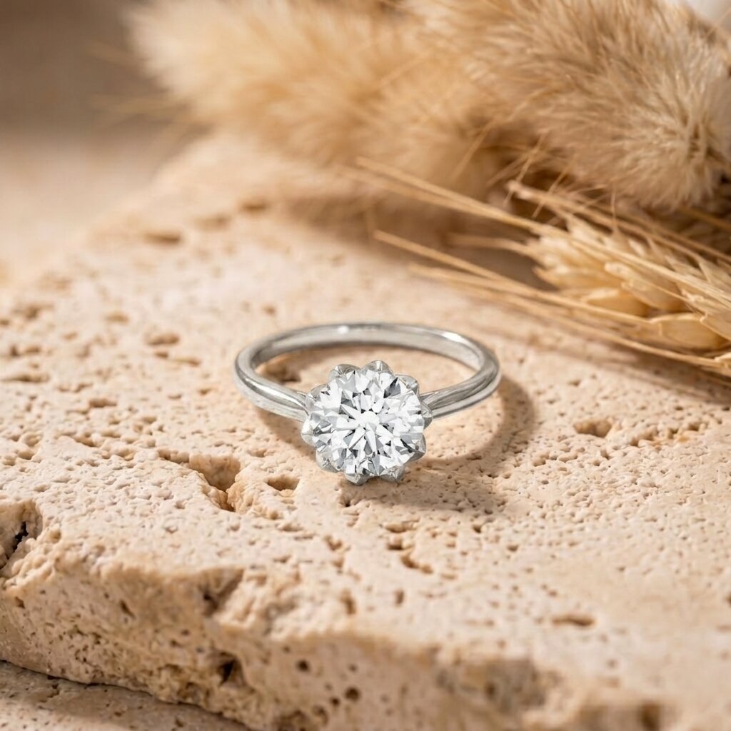 IGI Certified 4 CT Lab Grown Diamond Lotus Engagement Ring Lab - ( E-VS1 ) - Rosec Jewels