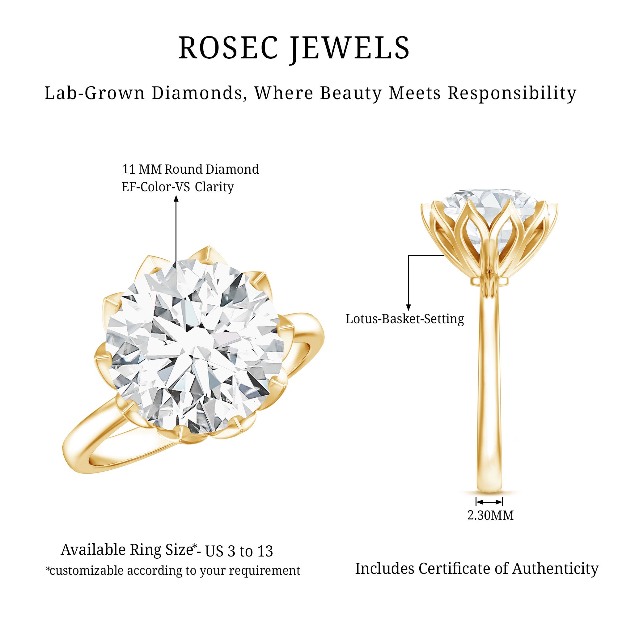 Rosec Jewels-5 Carat Lab Diamond Solitaire Engagement Ring with IGI Certificate