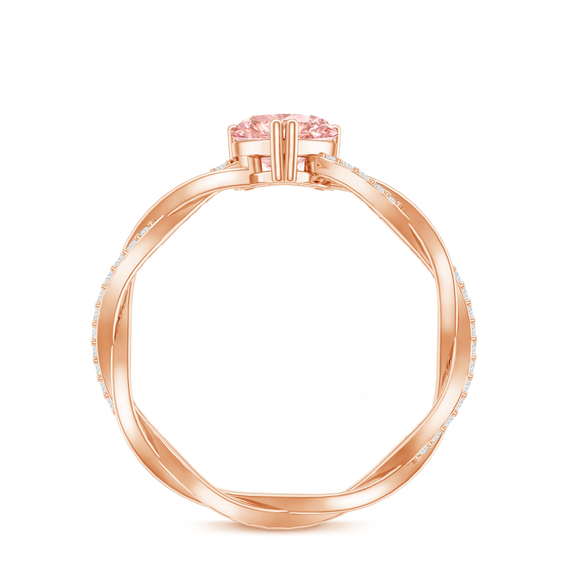 Rosec Jewels-1 CT Lab Grown Pink Diamond Heart Engagement Ring with Crossover Shank