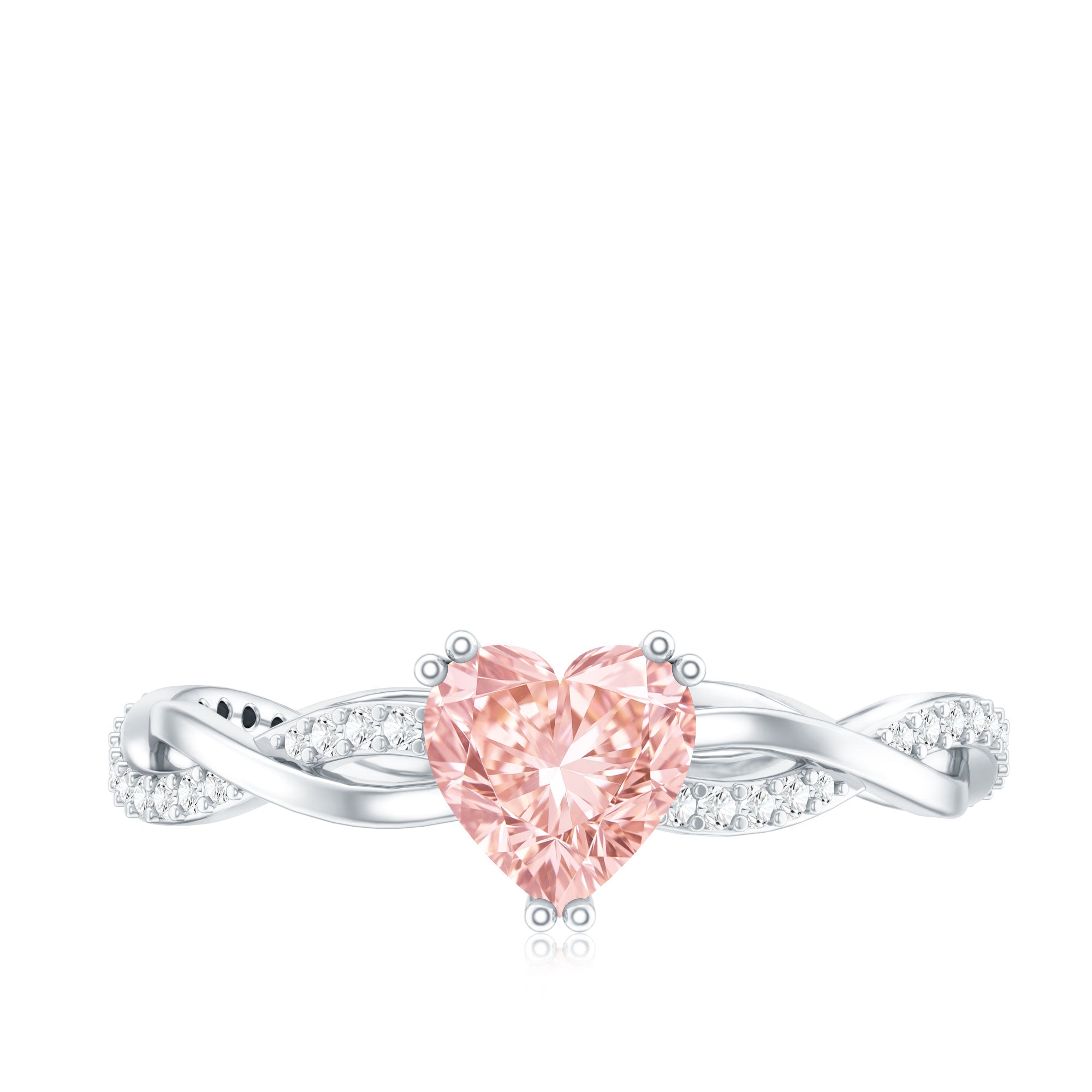 Rosec Jewels-1 CT Lab Grown Pink Diamond Heart Engagement Ring with Crossover Shank