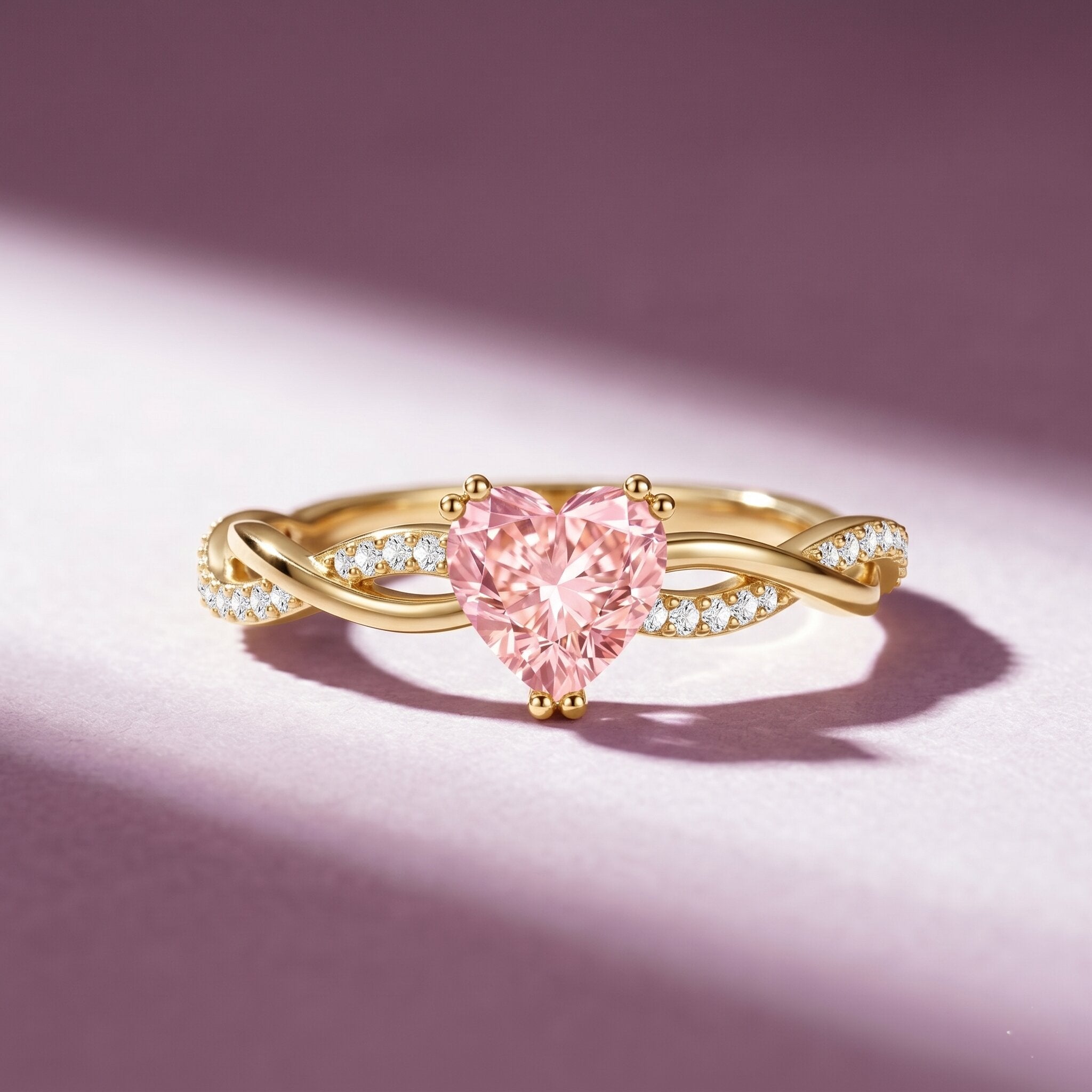 1 CT IGI Certified Lab Grown Pink Diamond Heart Engagement Ring with Crossover Shank VVS - Rosec Jewels