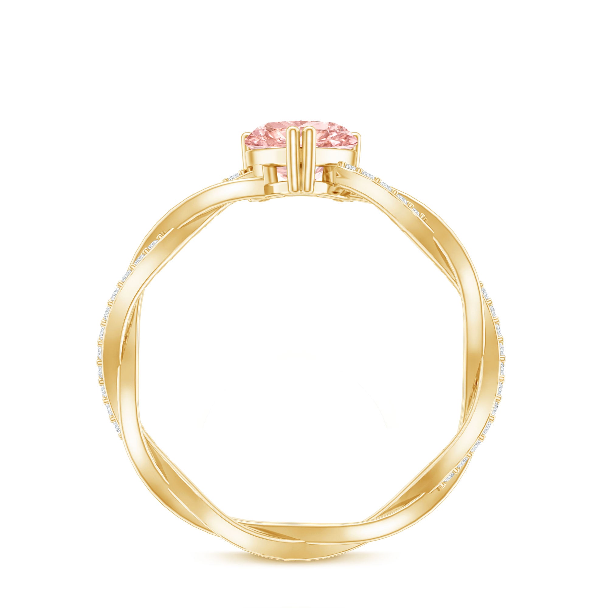 Rosec Jewels-1 CT Lab Grown Pink Diamond Heart Engagement Ring with Crossover Shank